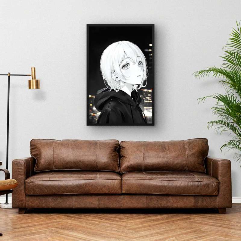 Quadro Decorativo Menina Mangá P&B