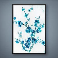 Quadro Decorativo Flores Azul Aquarela