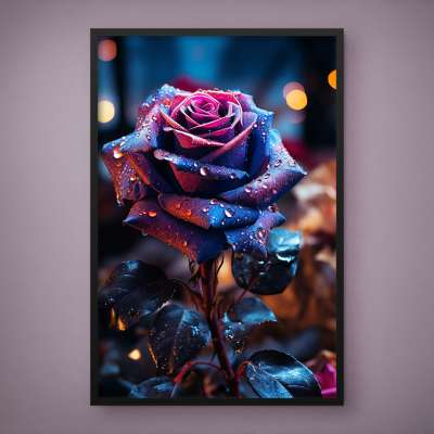 Quadro Decorativo Rosa com Gotículas