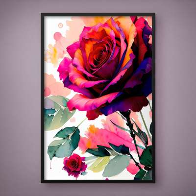 Quadro Decorativo Rosa Aquarela