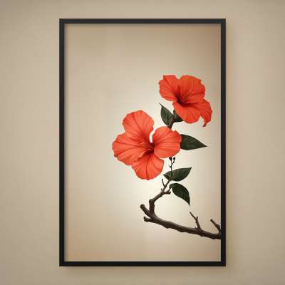 Quadro Decorativo Hibiscos Laranja