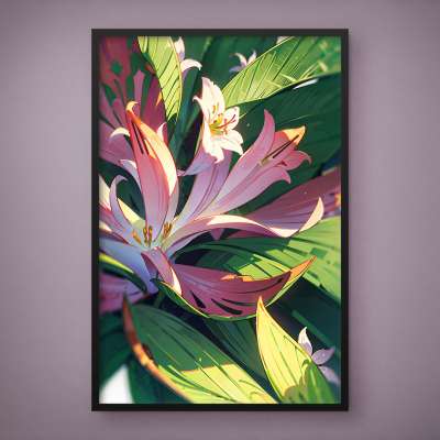 Quadro Decorativo Lírios Rosa Ilustrados