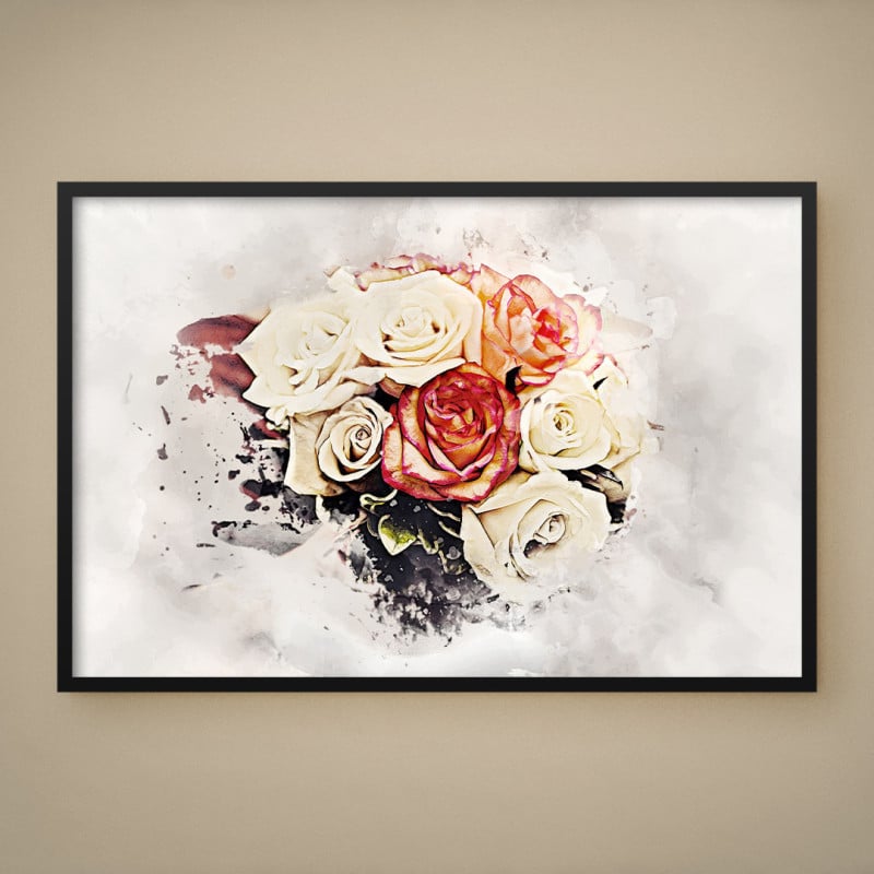 Quadro Decorativo Buque de Rosas Aquarela