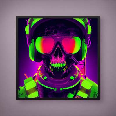 Quadro Decorativo Caveira Neon