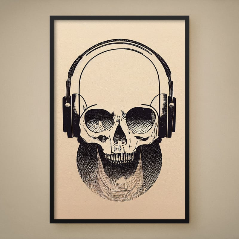 Quadro Decorativo Caveira Headphone