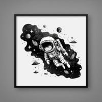 Quadro Decorativo Infantil Astronauta P&B