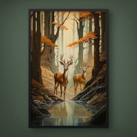 Quadro Decorativo Cervos ao Entardecer