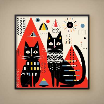 Quadro Decorativo Gatos Tribais