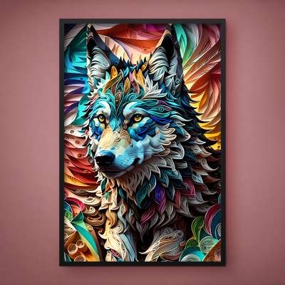 Quadro Decorativo Quilling Wolf Perfil