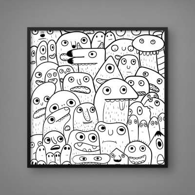 Quadro Decorativo Sketch Monstrinhos