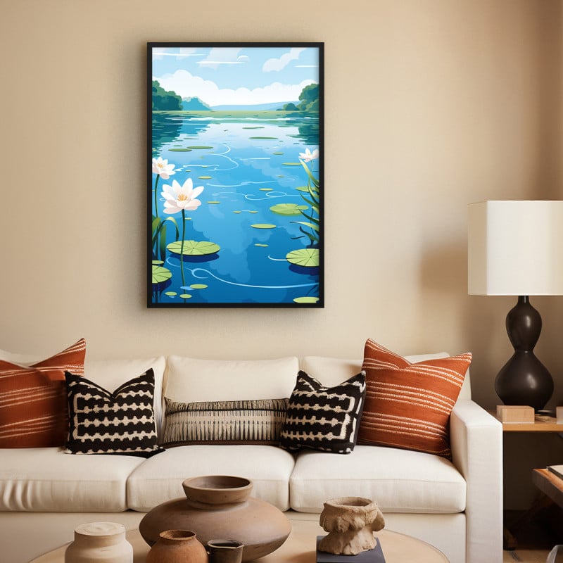 Quadro Decorativo Lago com  Lilies