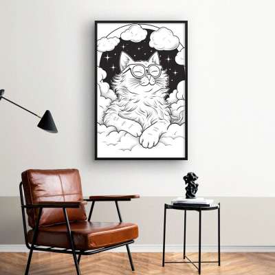 Quadro Decorativo Gatinho nas Nuvens