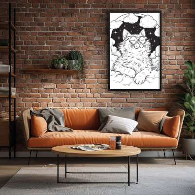 Quadro Decorativo Gatinho nas Nuvens