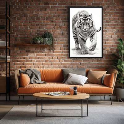 Quadro Decorativo Tigre em Desenho