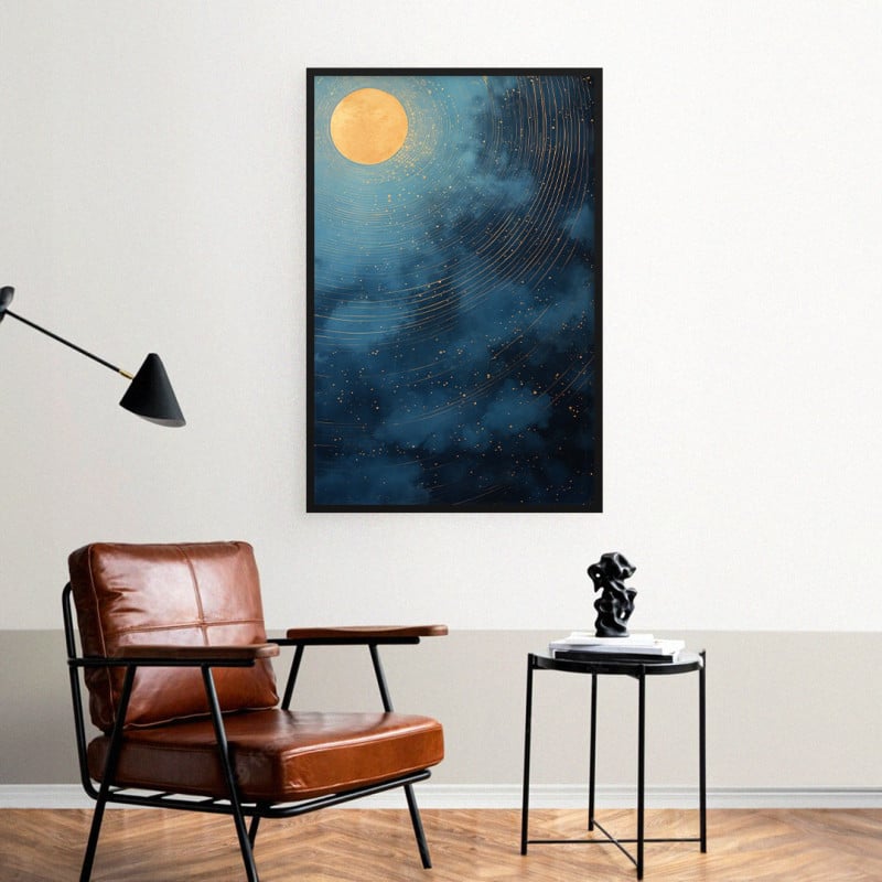 Quadro Decorativo Lua Dourada