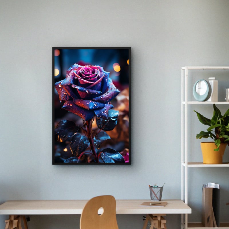 Quadro Decorativo Rosa com Gotículas