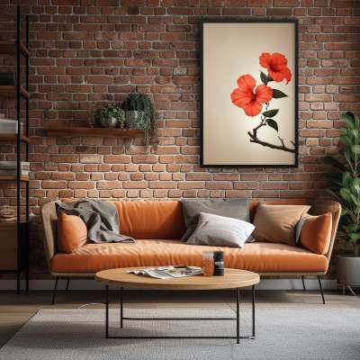 Quadro Decorativo Hibiscos Laranja