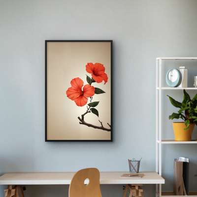 Quadro Decorativo Hibiscos Laranja