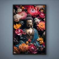 Quadro Decorativo Buda Cercado de Flores