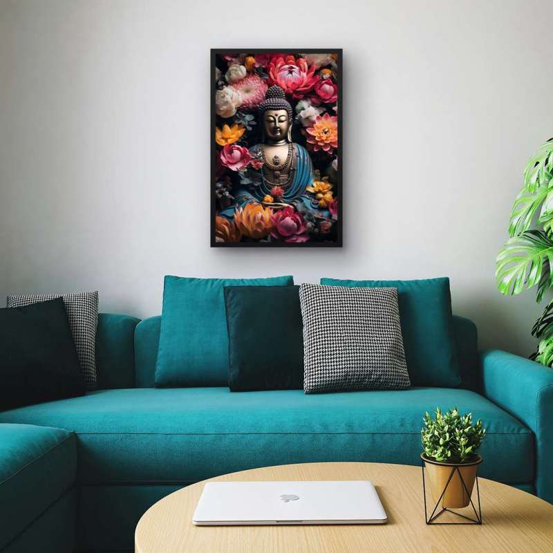 Quadro Decorativo Buda com Flores