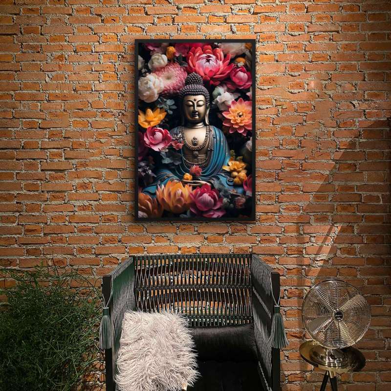 Quadro Decorativo Buda com Flores