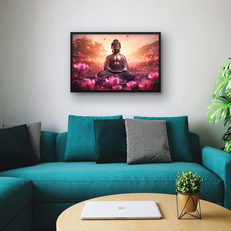 Quadro Decorativo Buda Cercado de Flores