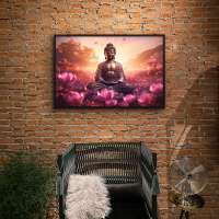 Quadro Decorativo Buda Cercado de Flores